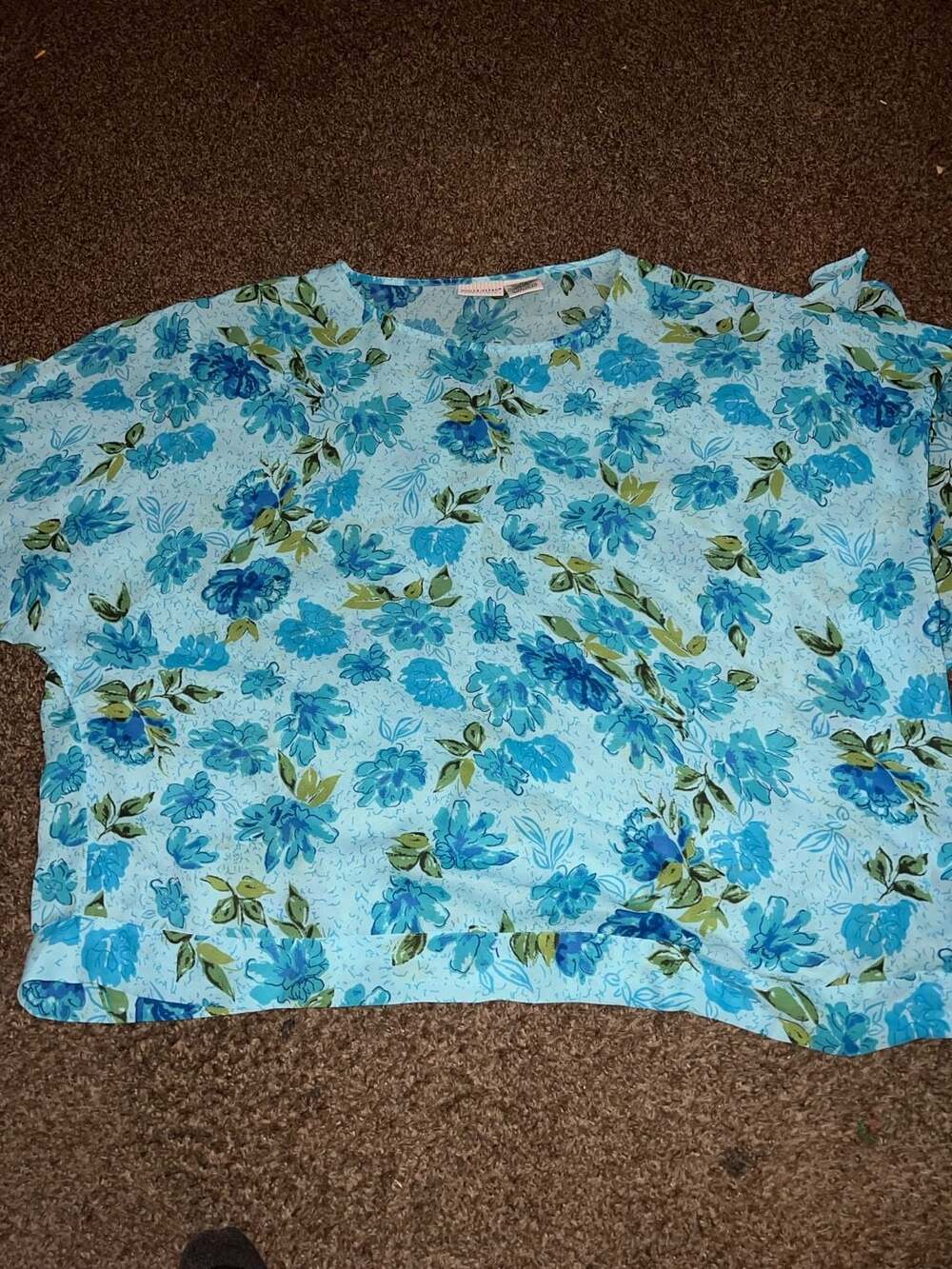 White Stag Women's Plus Floral Print Short Sleeve Blouse Be Mine Blue